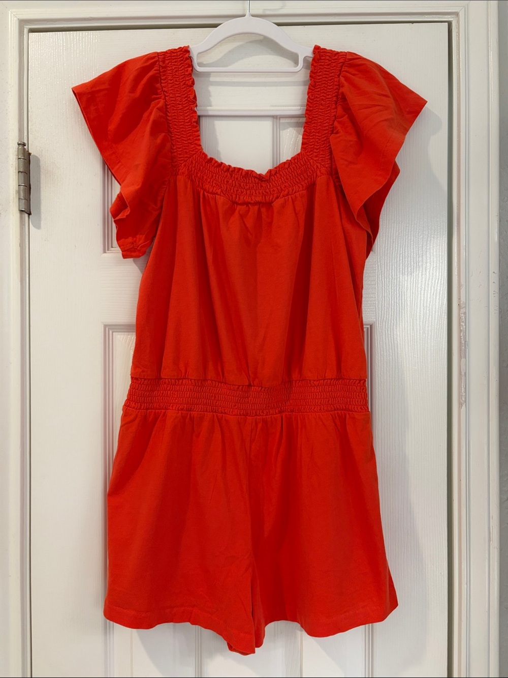 J. Crew Red Smocked Square-Neck Romper - Picture 2 of 5